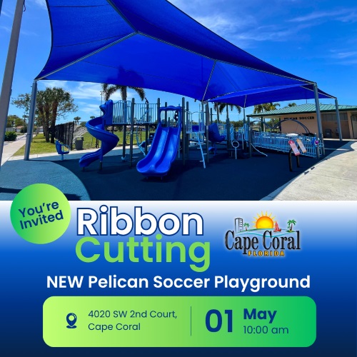 Flyer for Pelican Ribbon Cutting on May 1 at 10am